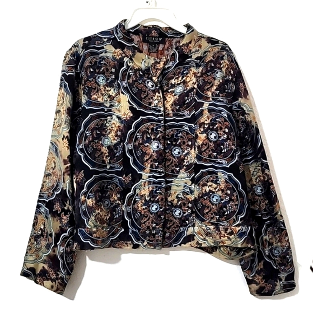 Citron Santa Monica Women's Silk Blend Brocade Hand Dyed Jacket.  Size XL - Picture 2 of 8